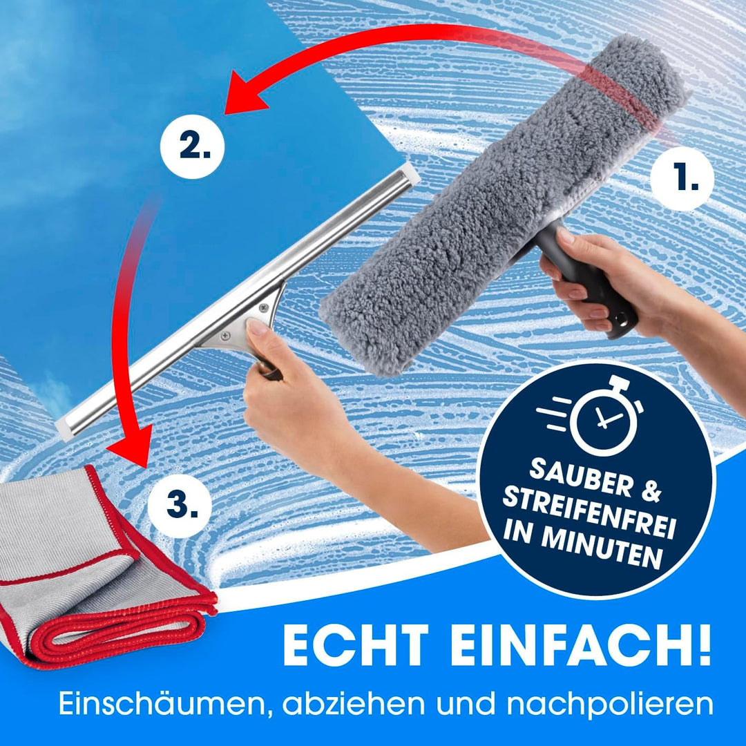 CLEANmaxx Fensterreiniger 7er Set | Einfaches & effektives Putzen | Fensterputzer Komplett-Set mit E