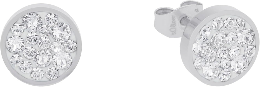 s.Oliver Ohrstecker Edelstahl Damen Ohrschmuck, mit Kristall, 1 cm, Kommt in Schmuck Geschenk Box Si
