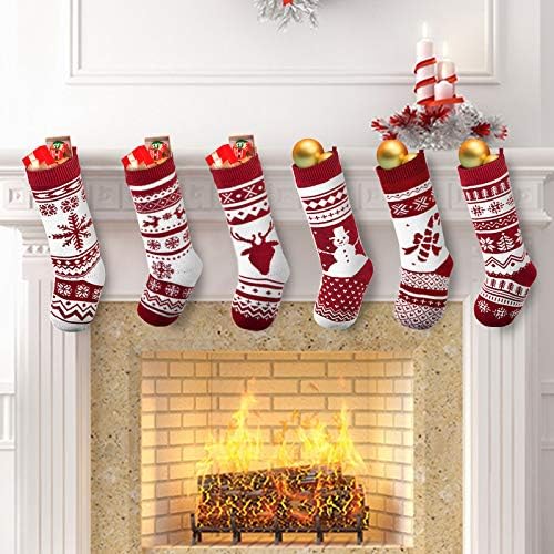 JOYIN 6er-Pack 45 cm gestrickte Weihnachtsstrümpfe, grosse rustikale Weihnachtsstrümpfe aus Garn für