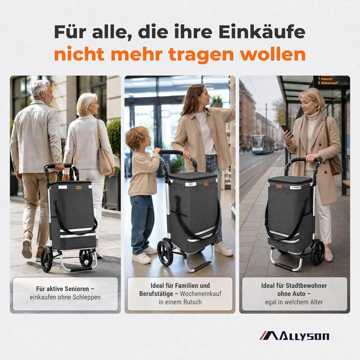 Allyson Rechteckiger Einkaufswagen - Ergonomischer, Klappbarer Shopping Trolley mit 56L Wasserdichte