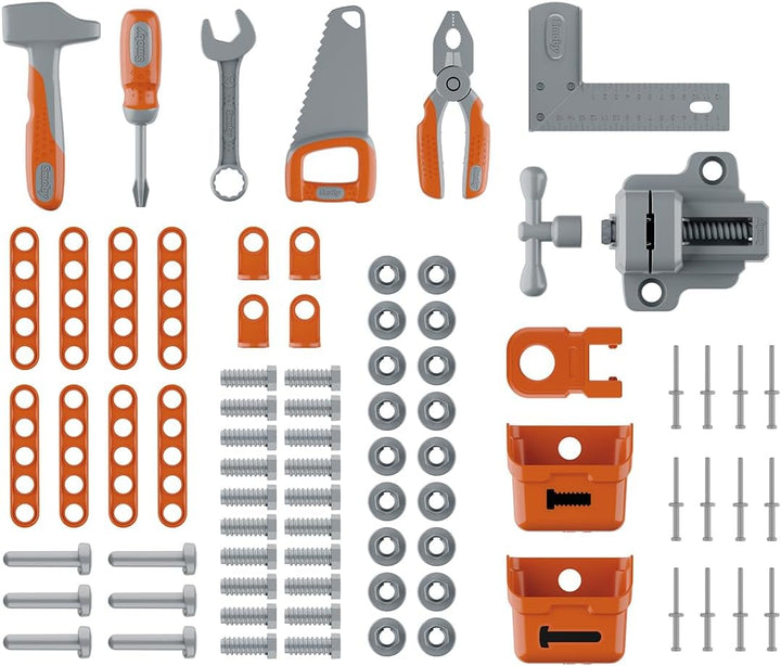 Smoby – Black+Decker Werkbank – 78 Zubehörteile inkl. 7 Werkzeuge wie Säge, Schraubstock, Schraubend