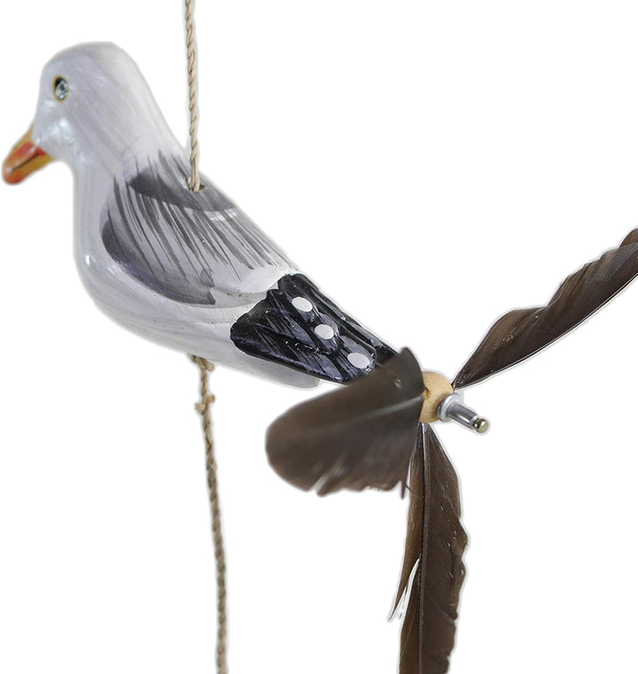 ART-CRAFT Möwe-Rudil mit Feder Propeller mit 3 Vögeln Holz Tierfiguren als Maritime deko, Balkon-dek