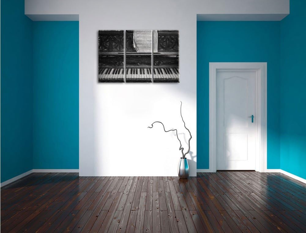 Pixxprint Antikes Klavier mit Notenblatt Kohle Zeichnung Effekt 3-Teiler Leinwandbild 120x80 Bild au
