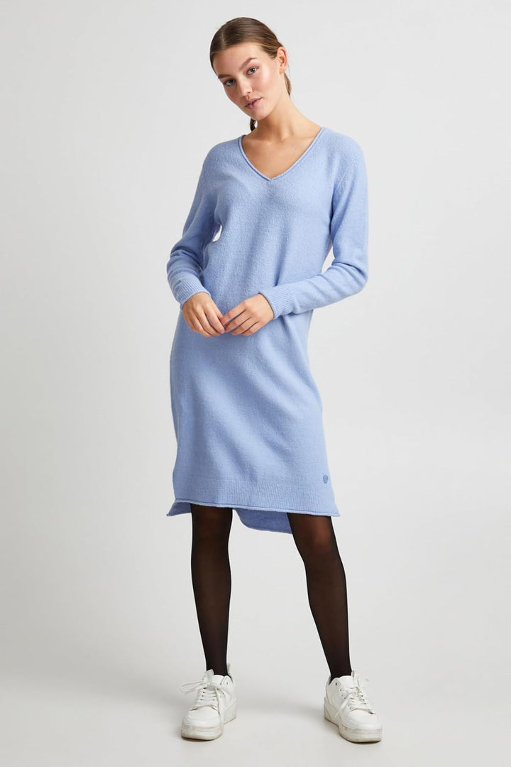 OXMO OXIda Damen Strickkleid Feinstrickkleid Kleid, Brunnera Blue Melange (1639221)