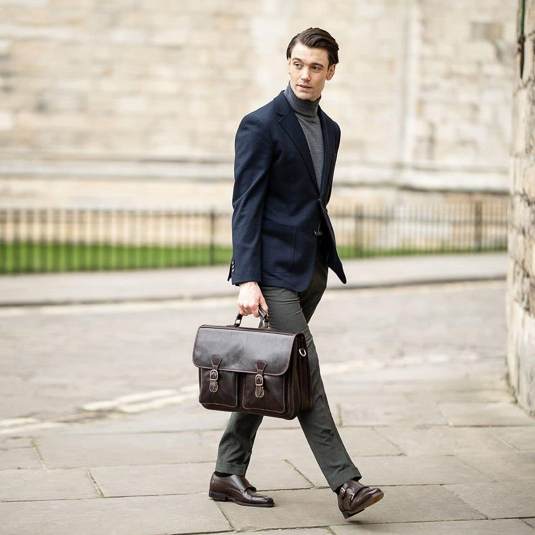 Maxwell Scott Personalisiert 17” Herren Business Laptop Satchel - LoretoL Night Black, Night Black