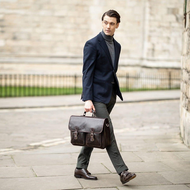 Maxwell Scott Personalisiert 17” Herren Business Laptop Satchel - LoretoL Night Black, Night Black