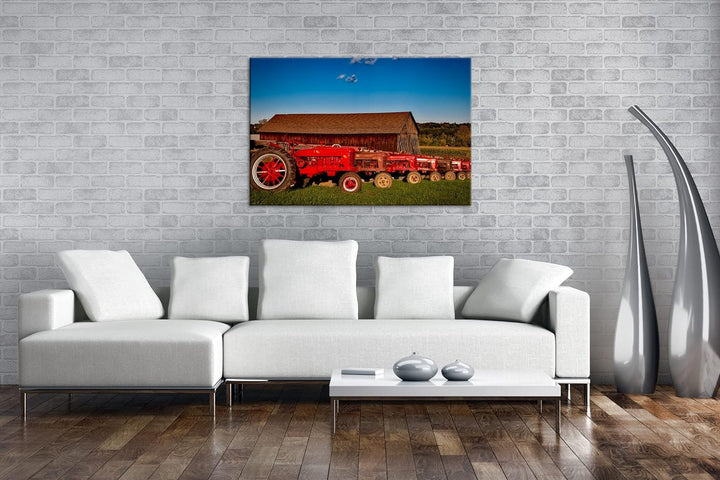 deyoli Traktoren auf einer Farm Format: 100x70 als Leinwandbild, Motiv fertig gerahmt auf Echtholzra