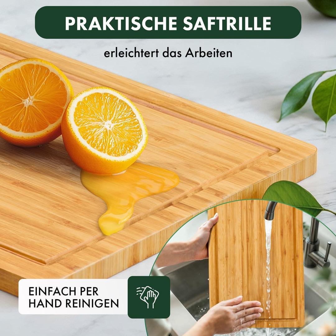 Blumtal Schneidebrett aus 100% Bambus - 2cm dickes Holzbrett antibakterielle - massives Schneidebret