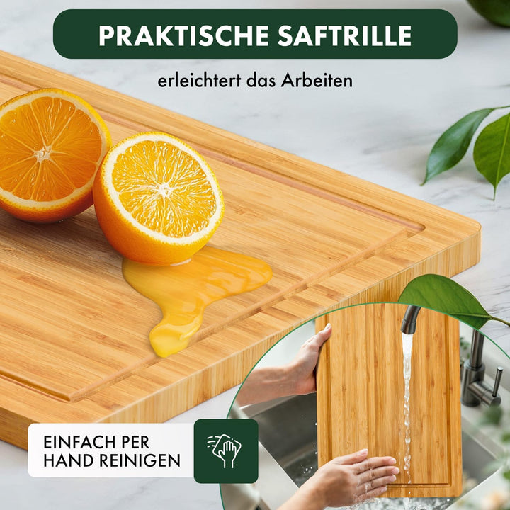 Blumtal Schneidebrett aus 100% Bambus - 2cm dickes Holzbrett antibakterielle - massives Schneidebret