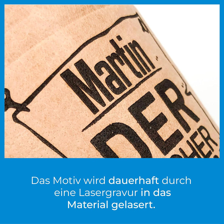 Diamandi Leder Würfelbecher mit Gravur und 6 Würfeln - Personalisiert mit Name + div. Motive zur Aus