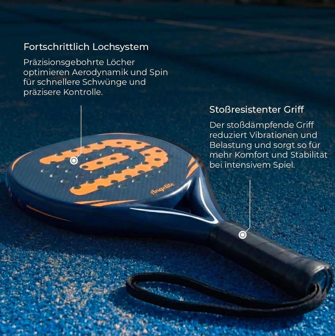 Padel Schläger von Angelite mit 2 Jahren Garantie | 360 g Leichter und robuster Carbonfaser-Rahmen,