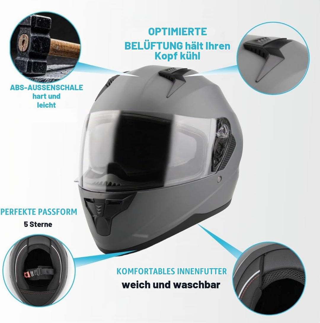 VINZ Kennet Integralhelm mit Sonnenblende | ECE 22.06 &amp; PINLOCK vorbereitet | Motorradhelm für Herre