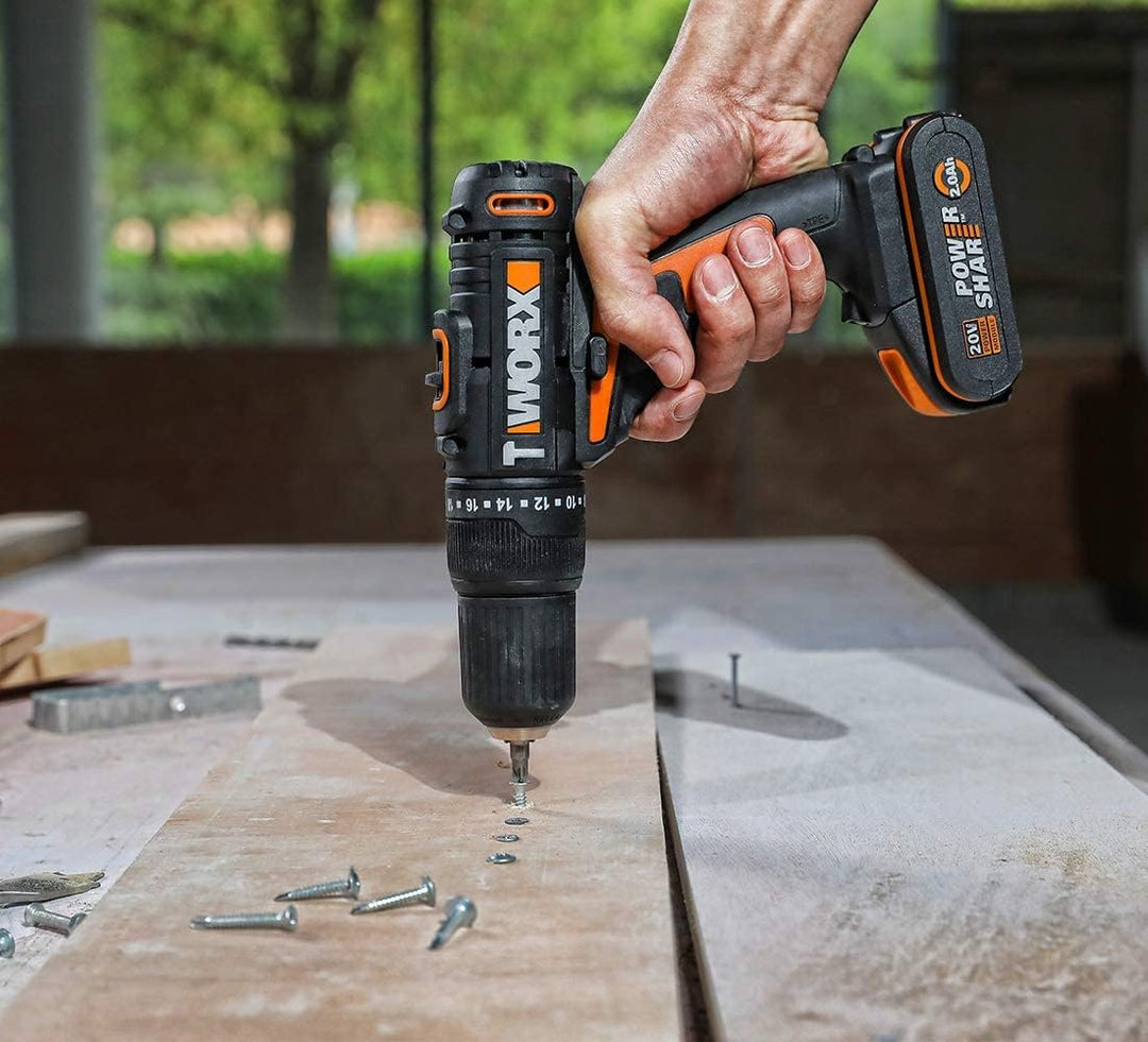 WORX 18V(20V MAX) Akku-Schlagbohrschrauber WX371, 2,0Ah, PowerShare, 2 Gänge, Koffer, 13mm Bohrfutte