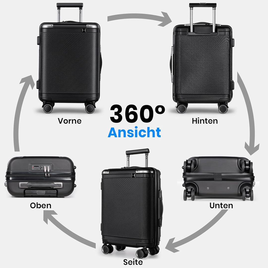 Handgepäck Koffer, Trolley Reisekoffer mit Verstellbarem Teleskopgriff, ABS-Hartschalenkoffer mit TS
