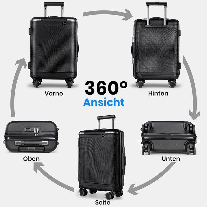 Handgepäck Koffer, Trolley Reisekoffer mit Verstellbarem Teleskopgriff, ABS-Hartschalenkoffer mit TS