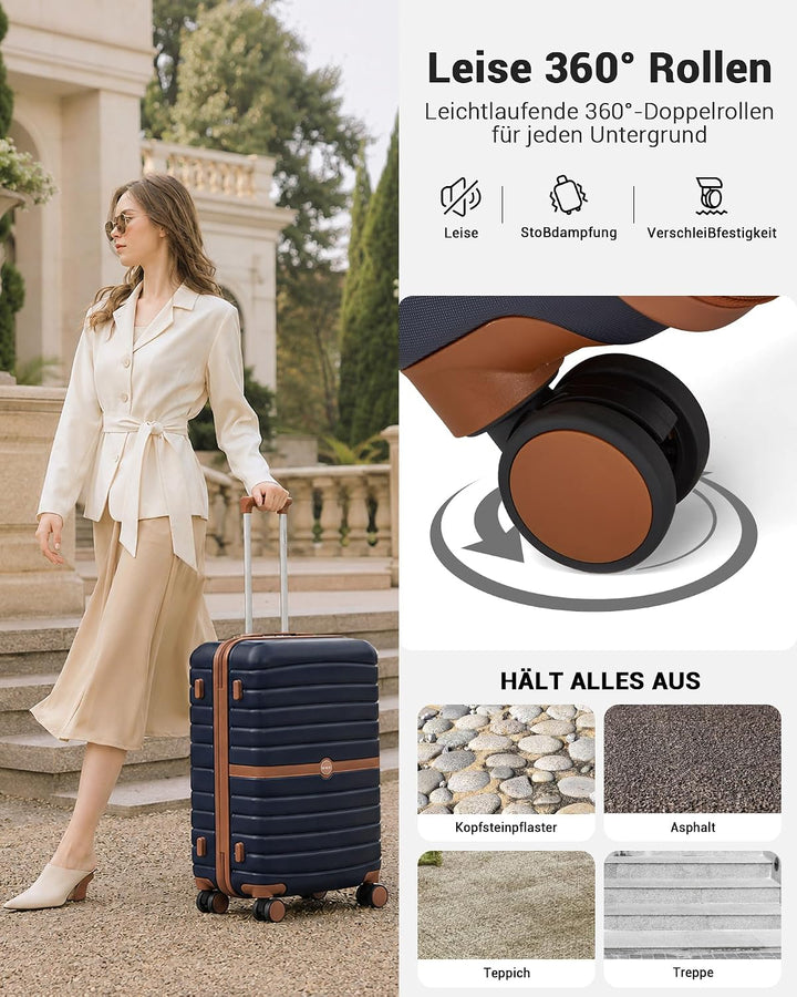 KONO Koffer Reisekoffer Trolley Koffer Gross von ABS+PC Hartschalenkoffer mit Zwillingsrollen und Za