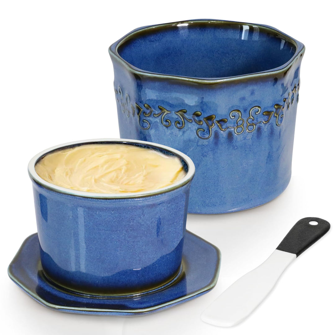 Französische Butterdose, 280g Butterdose Wassergekühlt, Französische Wasserbutterdose mit Wasserlini