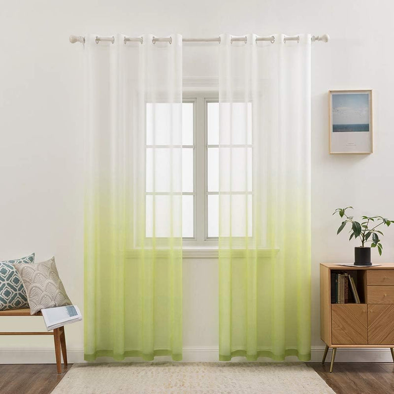 MIULEE Gardinen Transparent Vorhänge Farbverlauf Voile Sheer 2er Set Vorhang mit Ösen Dekoschal Fens