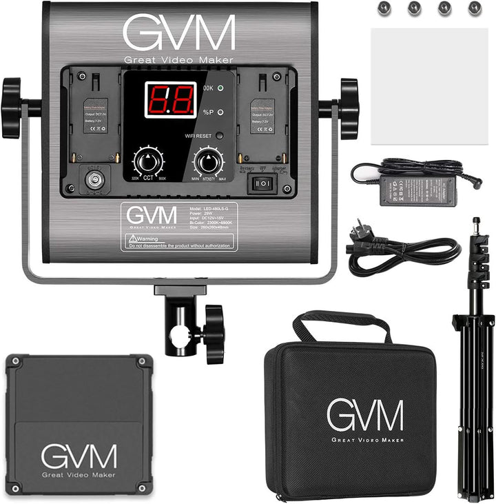 GVM LED Videoleuchte mit Stativ, 2300K-6800K APP Steuerung 480 LED Videobeleuchtung, Studiolicht LED