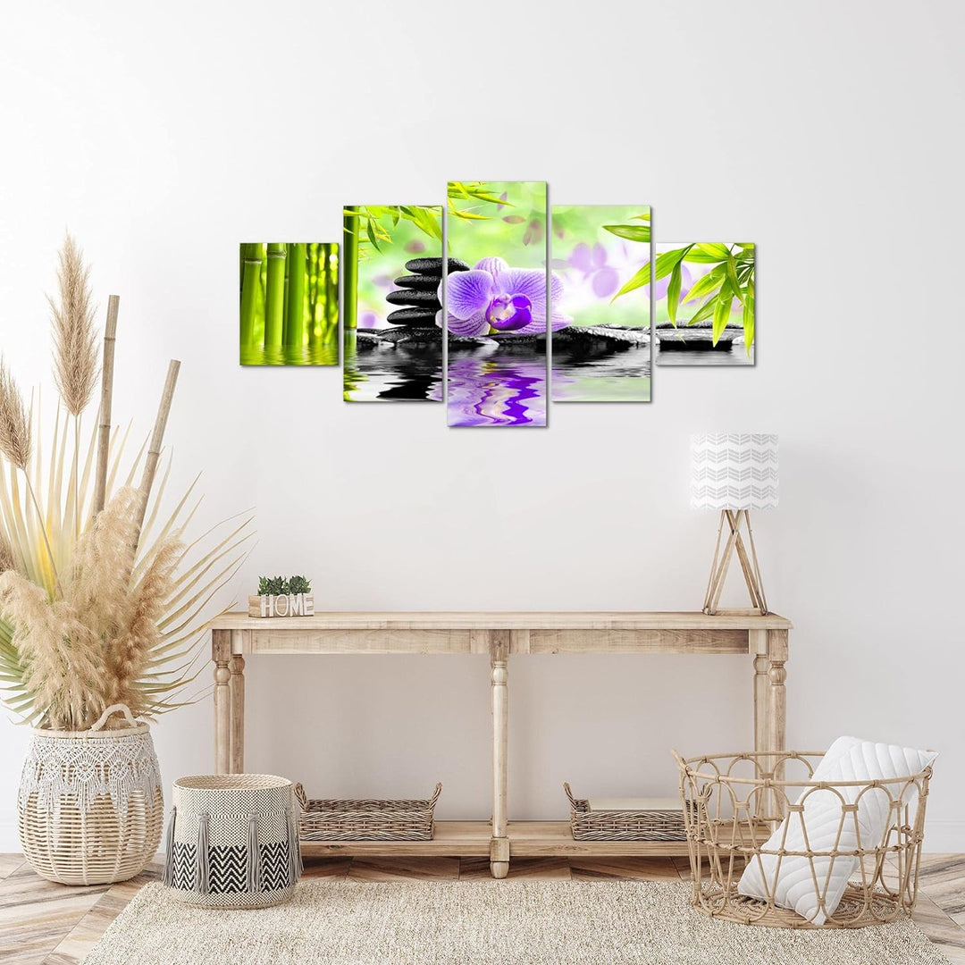 Runa Art Wandbilder Orchidee Feng Shui 5 Teilig Bild auf Vlies Leinwand Deko Wohnzimmer Schlafzimmer