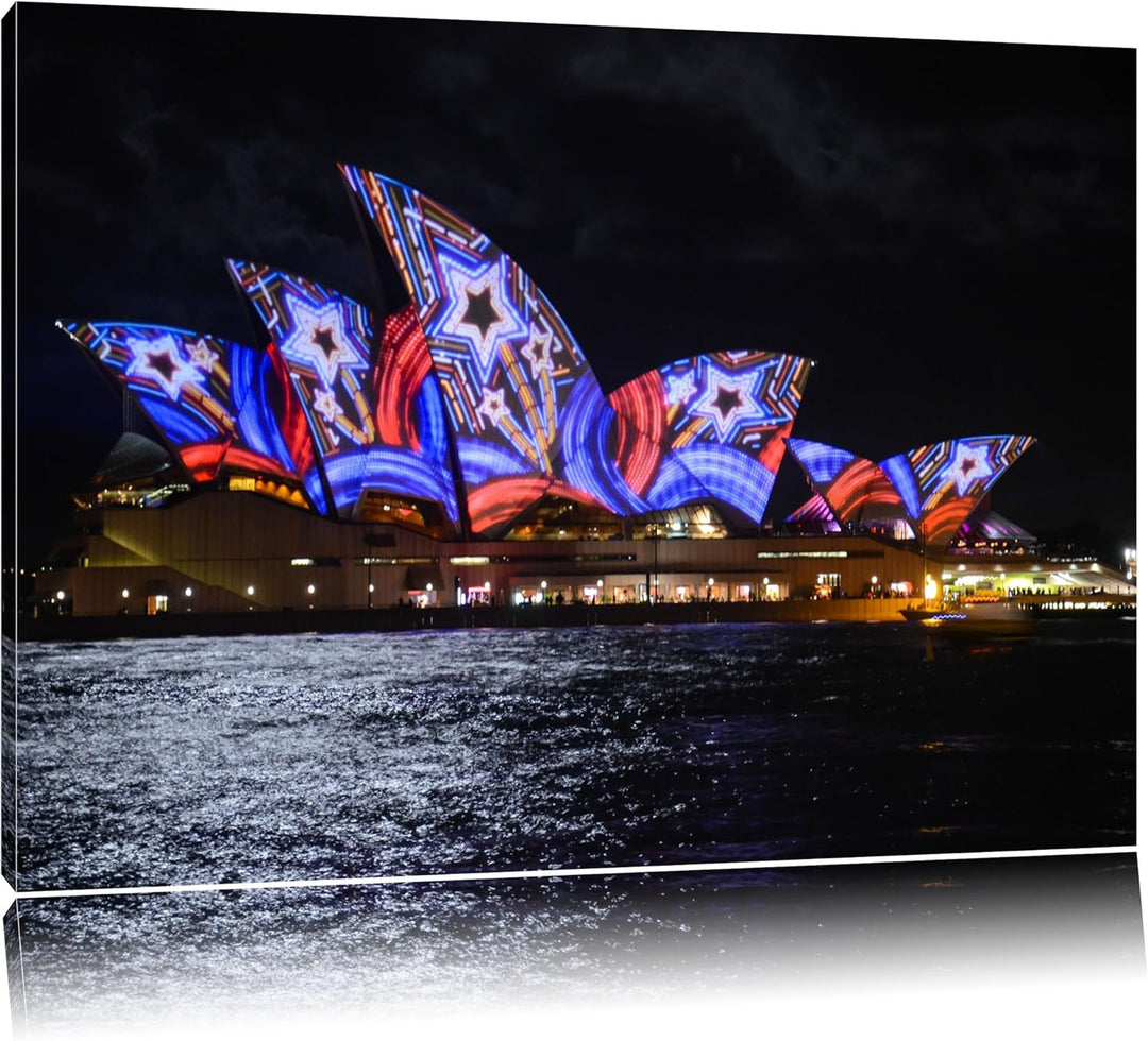 Dark Sydney Opera House Sternenbeleuchtungauf Leinwand, XXL riesige Bilder fertig gerahmt mit Keilra