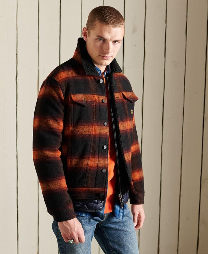 Superdry Herren Highwayman Wool Sherpa Trucker Denim Jacket M Redwood Ombre, M Redwood Ombre