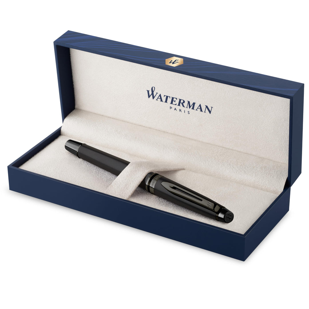 Waterman Expert Füller | Schwarze Metallic-Lackierung mit Ruthenium-Zierteilen | Medium Edelstahlfed