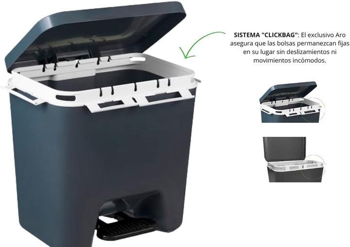 Denox Recycling-Mülleimer mit bis zu 3 Fächern, Fassungsvermögen 45 l, zwei Öffnungsmodi, Anthrazit,