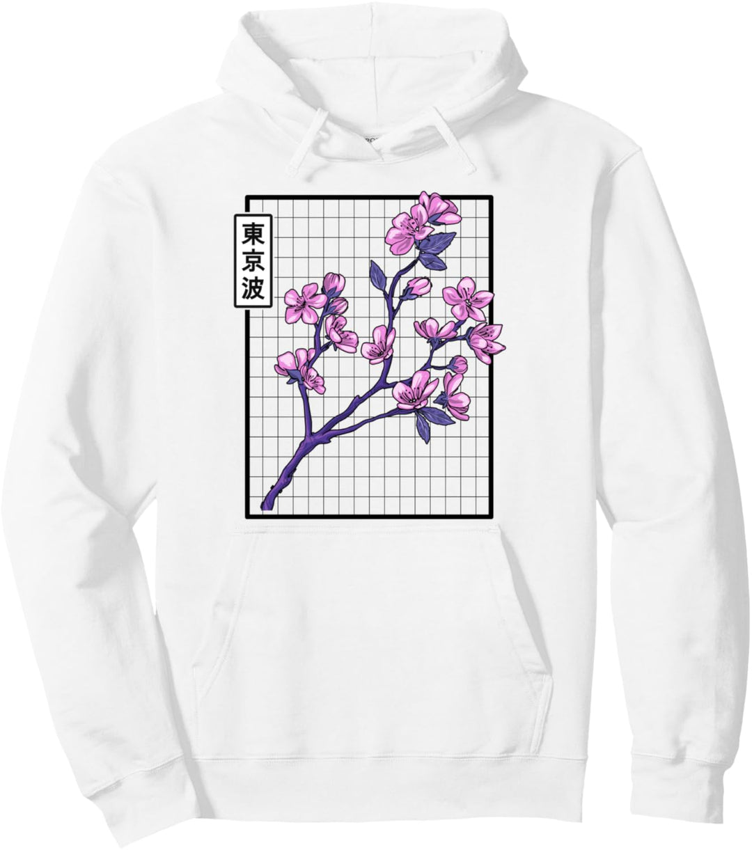 Cherry Blossom Grid Vaporwave Ästhetische Pastellfarben Japan Kunst Pullover Hoodie