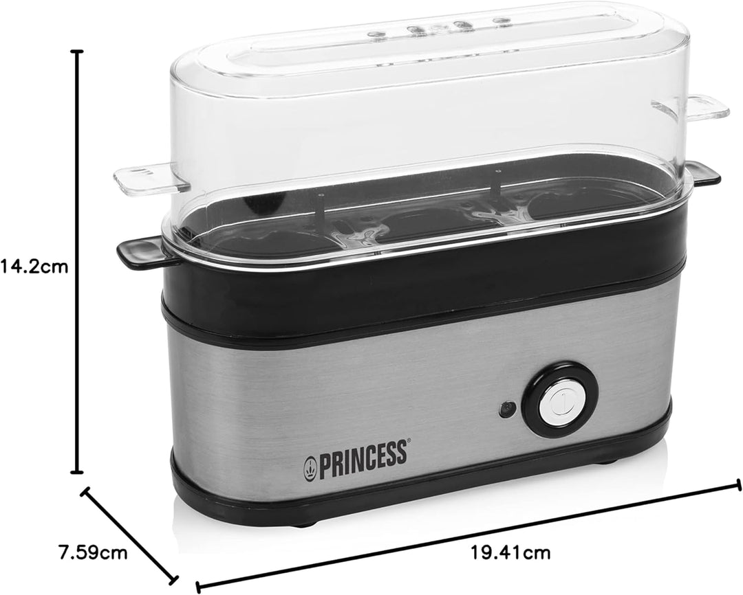 Princess Eierkocher - Edelstahlgehäuse, für 3 Eier geeignet, 200 Watt, Ein-und Ausschalter, verdeckt