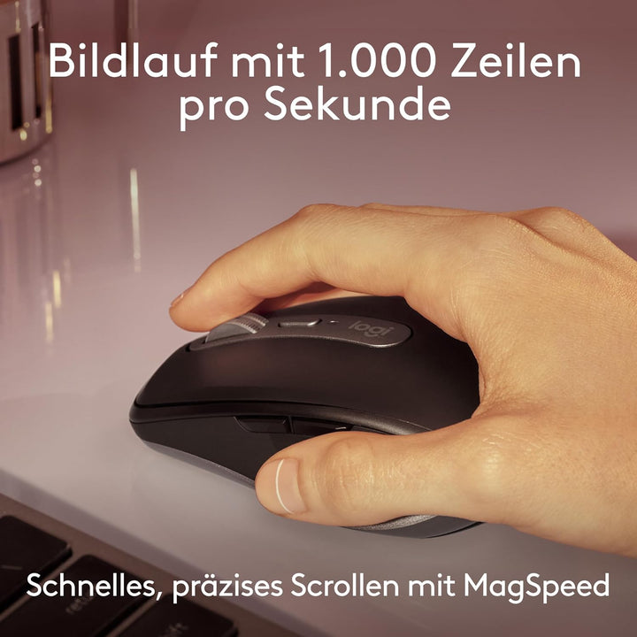 Logitech MX Anywhere 3S for Mac, kompakte kabellose Bluetooth-Maus, 8K-DPI-Abtastung auf jeder Fläch