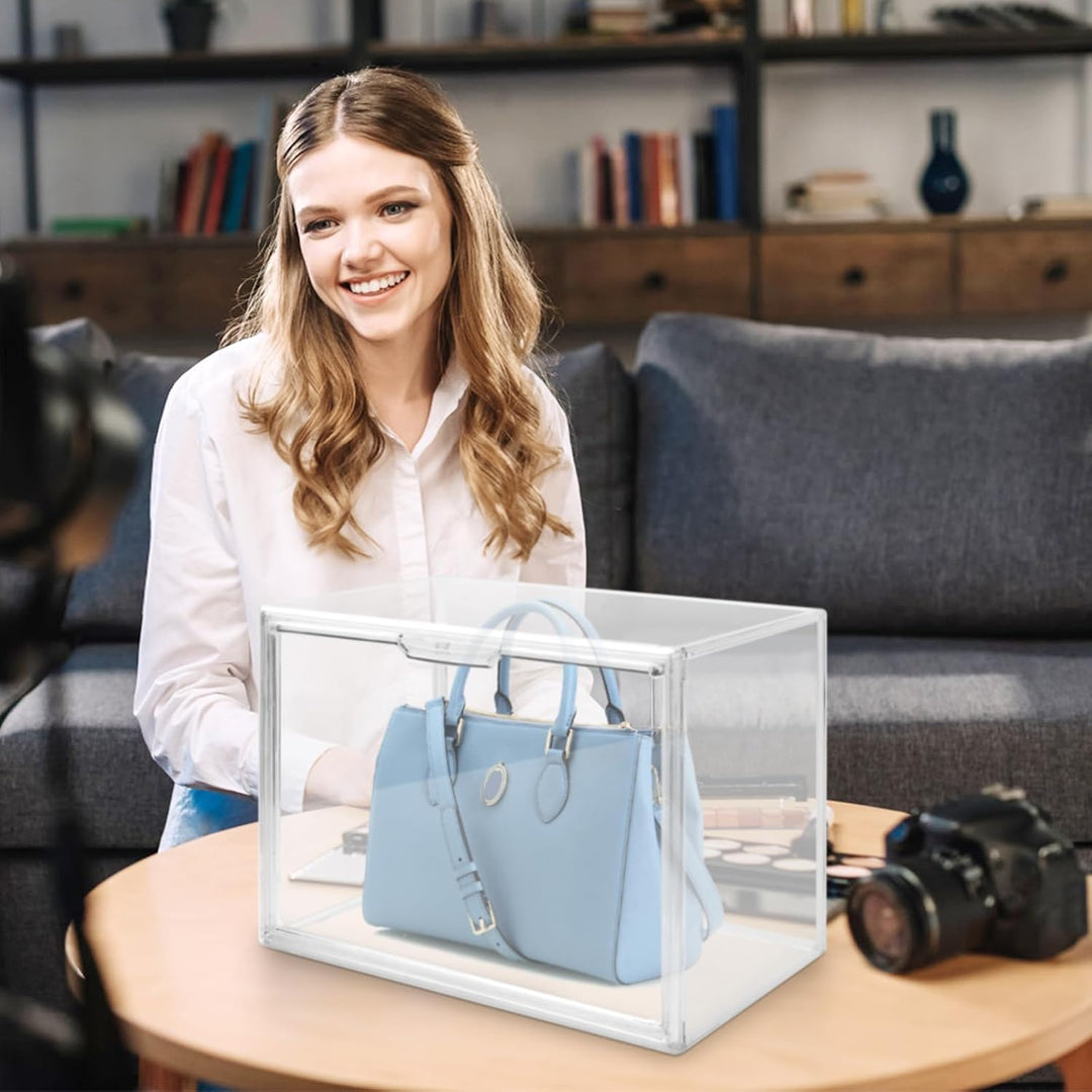Handtaschen Organizer Kunststoff, 36x22x27cm Vitrine Schaukasten Transparent, Stapelbare Aufbewahrun