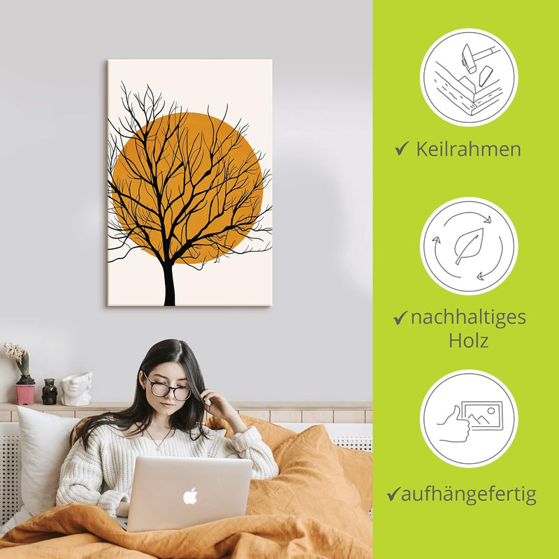 ARTland Leinwandbilder Wandbild Bild auf Leinwand 40x60 cm Wanddeko Minimalismus Sonne Baum Silhouet