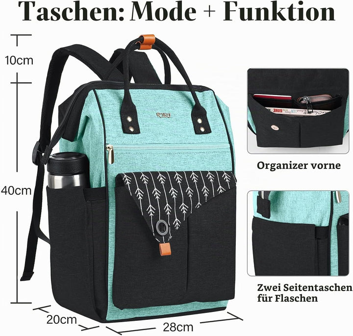 Rucksack Damen, Schulrucksack Mädchen, 15,6 Zoll Laptop Rucksack mit USB Ladeanschluss, Rucksack Ges