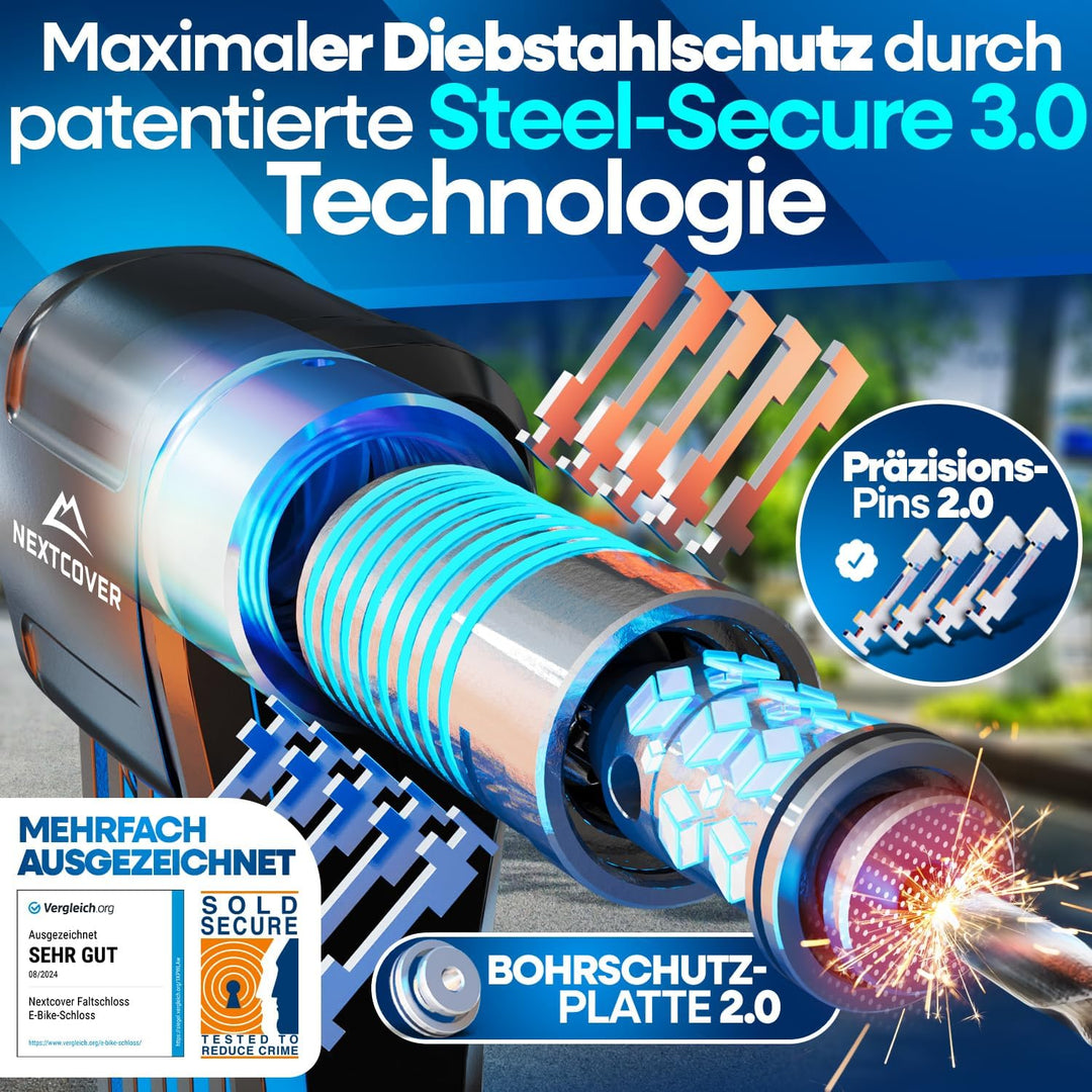 NEXTCOVER® NEU Faltschloss Fahrrad FoldPro - Das Original - mit SteelSecure-Technologie 2.0 I Robust