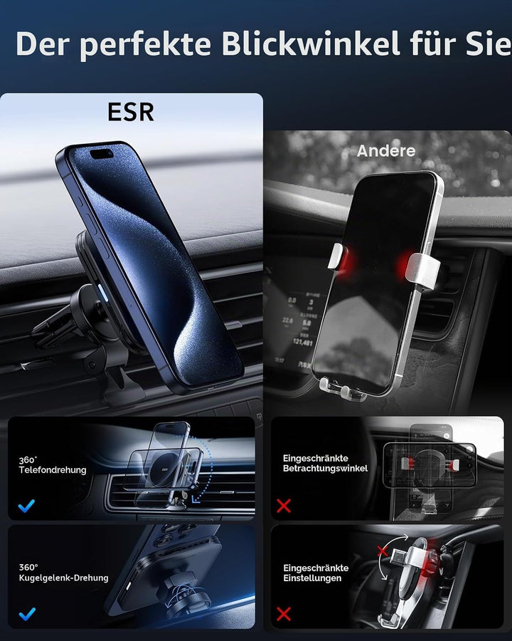 ESR für Qi2 15W Magsafe Autohalterung mit Ladefunktion, Qi2 zertifiziertes, Lüftung/Armaturenbrett M