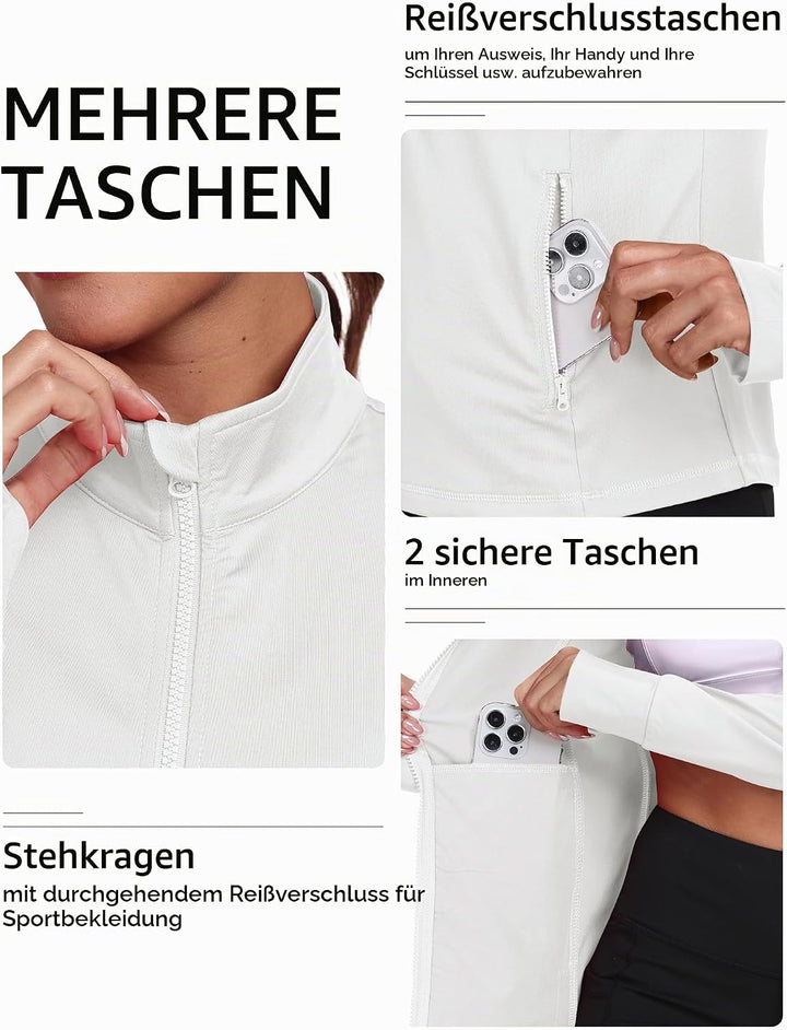 MoFiz Sportjacke Damen Leicht Trainingsjacke Mikrofleece Sweatjacke Wandershirt mit Reissverschluss