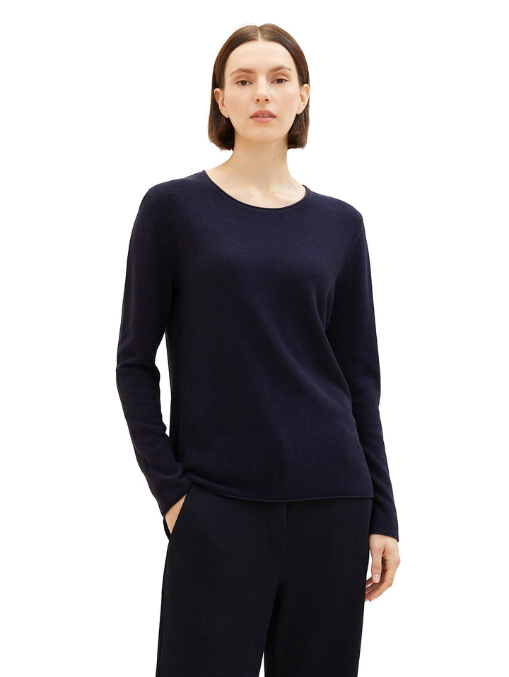 TOM TAILOR Damen Basic Pullover mit Struktur 3XL 30025-navy Midnight Blue, 3XL 30025-navy Midnight B