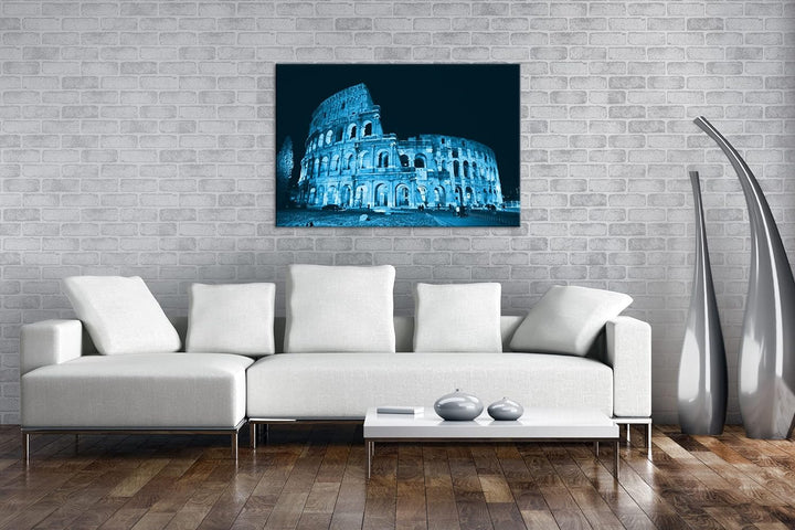 deyoli Kolosseum in Rom Format: 80x60 Effekt: Monocrome Blau als Leinwand, Motiv fertig gerahmt auf