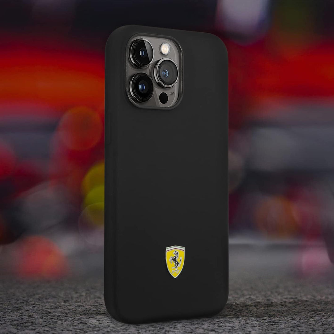 Ferrari FEHCP14LSIBBK hülle für 14 Pro 6,1" schwarz/Black hardcase Silicone Metal Logo, schwarz
