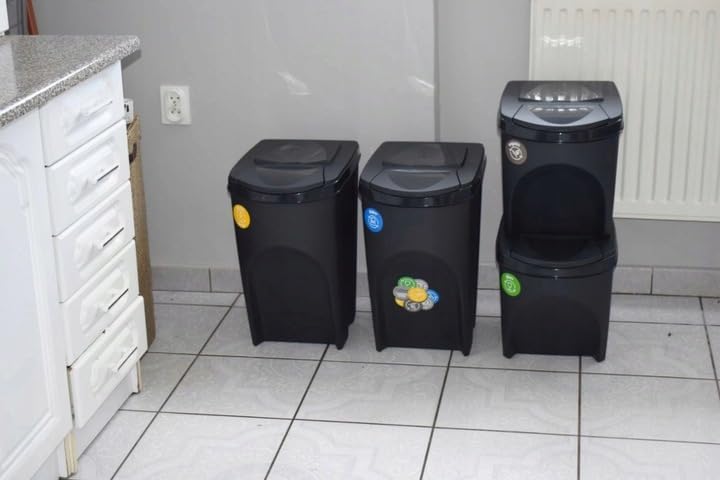 Set de 5 cubos de basura KEDEN SORTIBOX papelera reciclaje, gris, volumen 5x35L