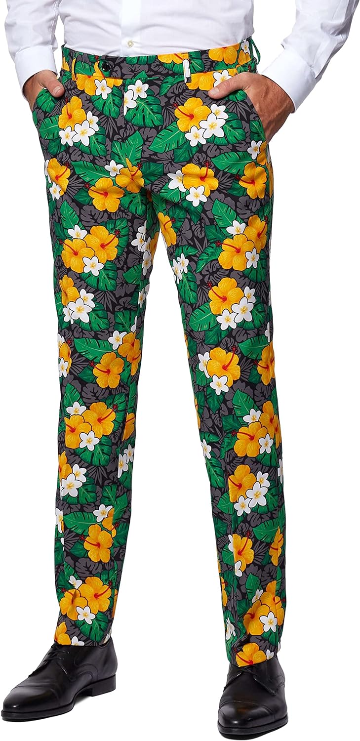 OppoSuits Herrenanzug - Sommer-Outfit mit tropischen Blumen - schmale Passform - Grün und gelb - Ink