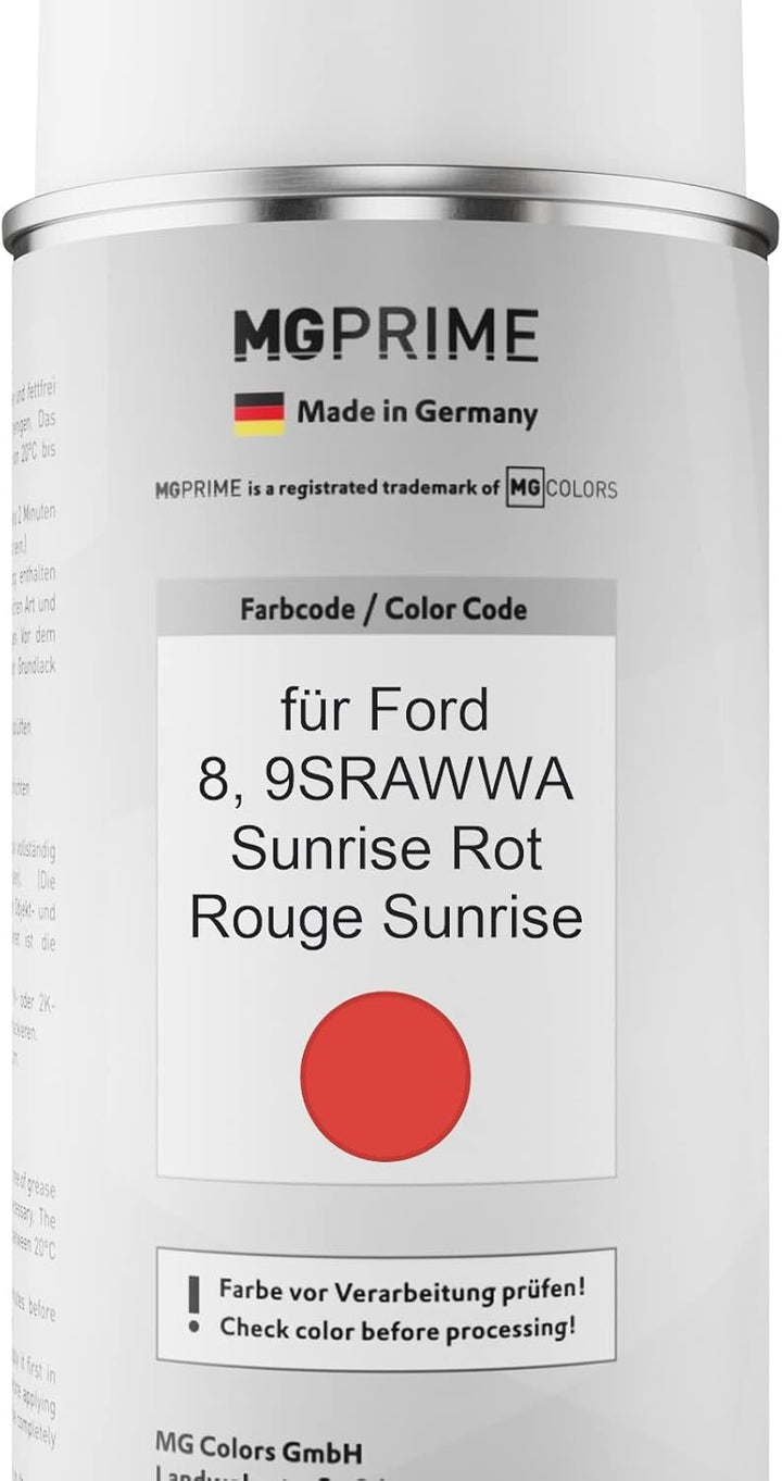MG PRIME Autolack Sprühdosen Set für Ford 8 / 9SRAWWA Sunrise Rot/Rouge Sunrise Basislack Klarlack S