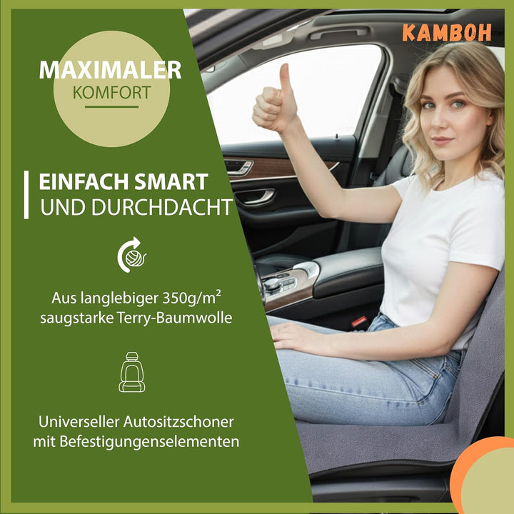 Kamboh® - Universal Autositzschoner für Vordersitze Baumwolle (grau) - Sitzschoner &amp; Schonbezug für