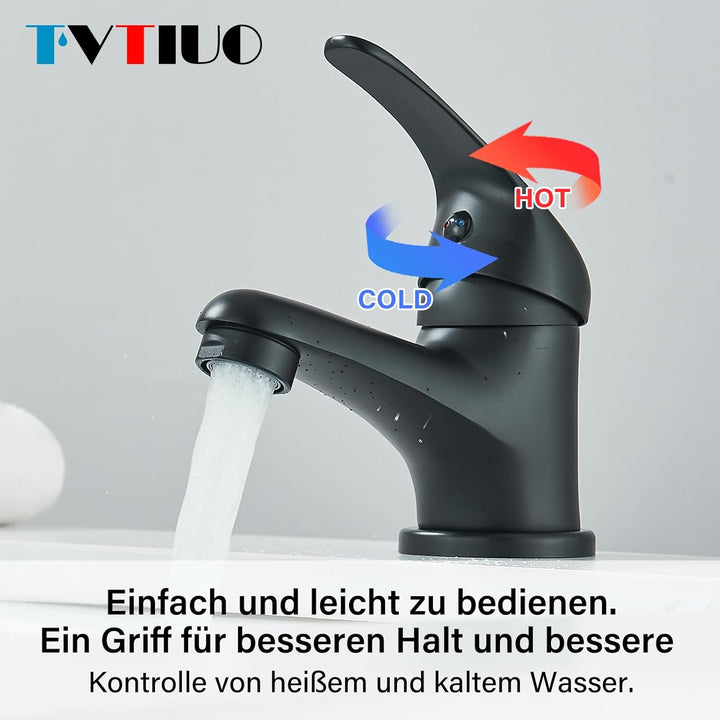 TVTIUO Waschtischbatterie, Waschtischbatterie, Badbatterie aus Messing, Waschtischbatterie in Schwar