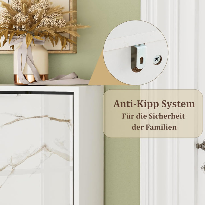 UEV Schuhschrank mit 3 Klappen Holz Schmal Marmormuster Schuhkipper Schuhkommode mit Kippschutz, Sch