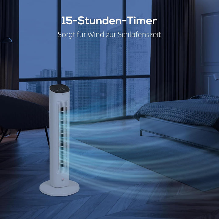 HOMCOM Turmventilator mit Fernbedienung 85° oszillierender 78 cm Standventilator mit 3 Geschwindigke