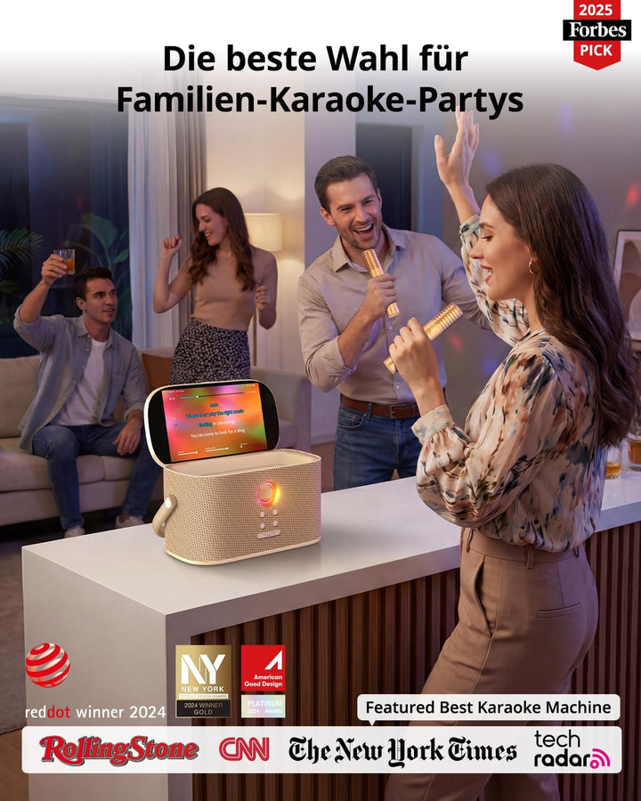 Ikarao Karaoke-Maschine für Erwachsene, mit Songtext-Display, 2 selbstaufladende drahtlose Mikrofone