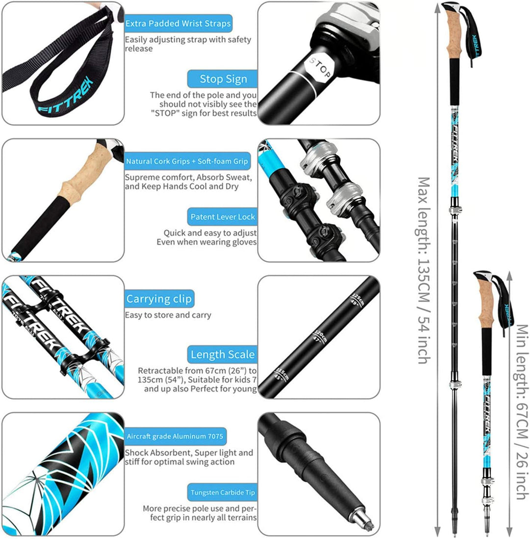 FitTrek Wanderstöcke - Trekkingstöcke - Walking Stöcke Teleskop - Nordic Walking Stock Verstellbar K