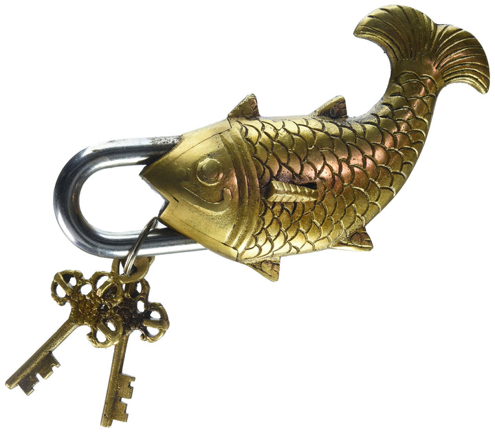 Antik Stil Fisch Typ Vorhängeschloss – Schloss mit Schlüssel – Aus Messing – Vorhängeschloss